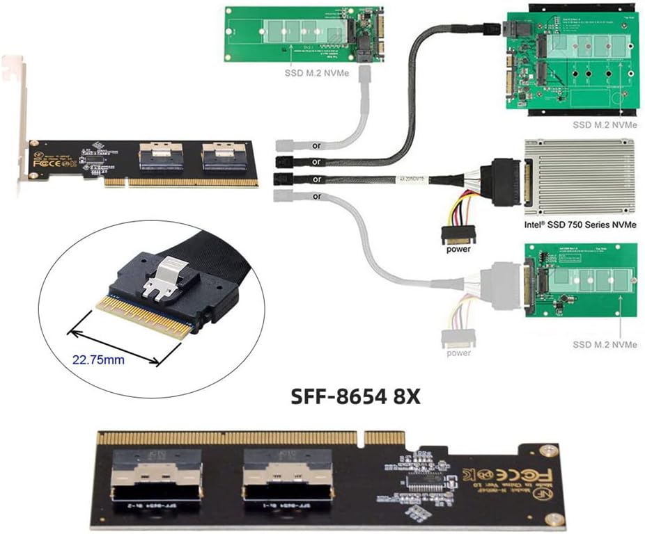 NFHK Dual Slimline SFF-8654 8X 4 NVME to PCIE Express 3.0 4.0 Raid Card VROC Raid0 Hyper Adapter