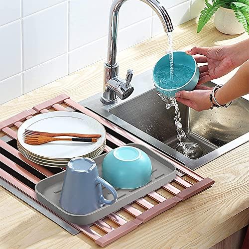 Silicone Dish Drying Mat, Silicone Draining Board, Flume Drain Board, Kitchen Silicone Mat, Silicone Sink Organiser, for Wine Glasses, Non-Slip Sponge Holder/Sink Kitchen Utensil Holder (Grey)