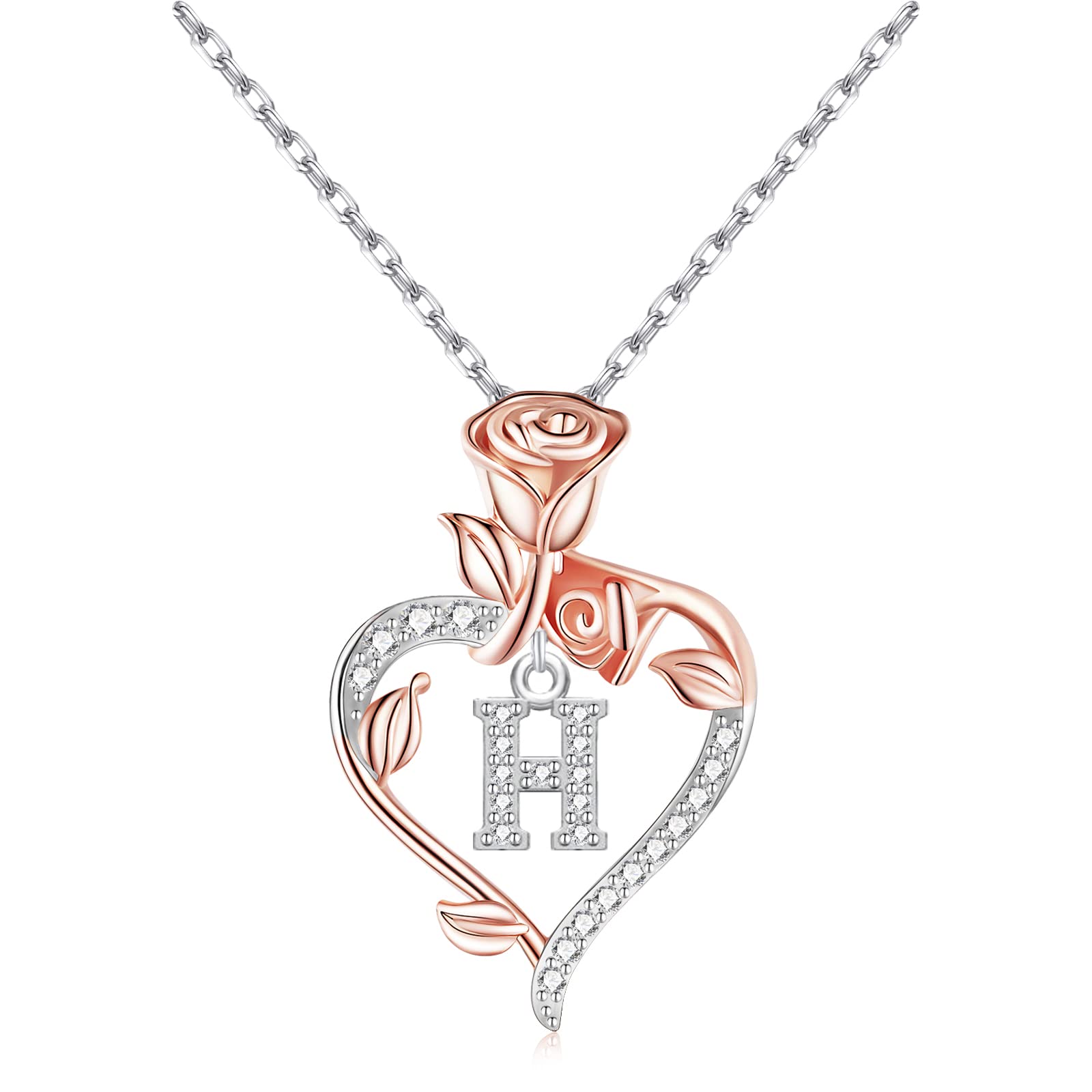 EleShowInitial Necklaces for Women with Rose Heart, Mothers Day Gifts for Mom Wife Girlfriend - Jewelry for Women Teen Girls