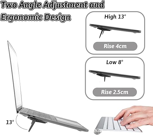 Miniatura 3 de Bewudy Elevador de teclado portátil de 2 piezas, ajuste de ángulo de inclinación doble, elevador plegable para laptop, soporte autoadhesivo para