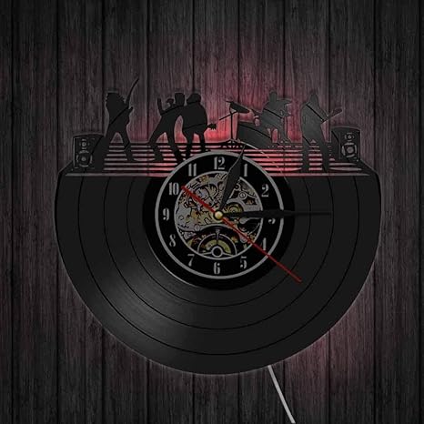 Amazon Co Jp クラシックジャズバンドビニールレコードウォールクロックミュージシャン音楽夜演奏楽器装飾壁時計音楽イラストledライト ホーム キッチン
