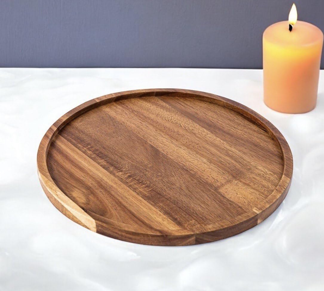 Craft Expertise Round Wooden Serving Tray – 11x11 Inch Rustic Brown Wood Platter with Handles, Natural Farmhouse Charcuterie Board for Kitchen, Coffee Table, or Breakfast – Handcrafted (B0DGDDM7QV) Amazon Price History, Amazon Price Tracker