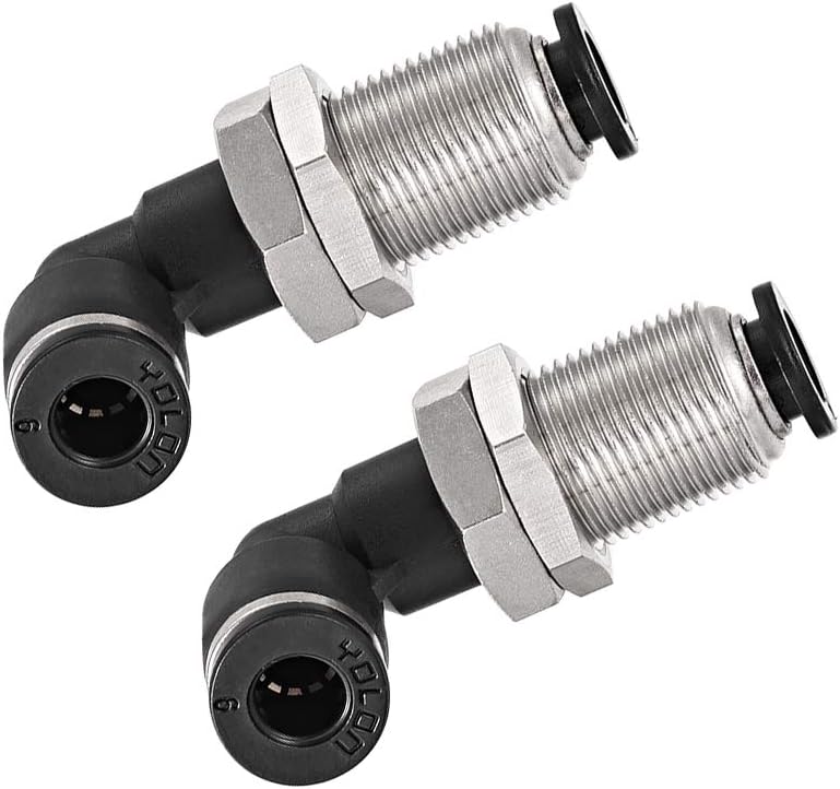 uxcell 2 End 6mm Tube Push Lock Elbows, M14 L Shape Bulkhead Union Air