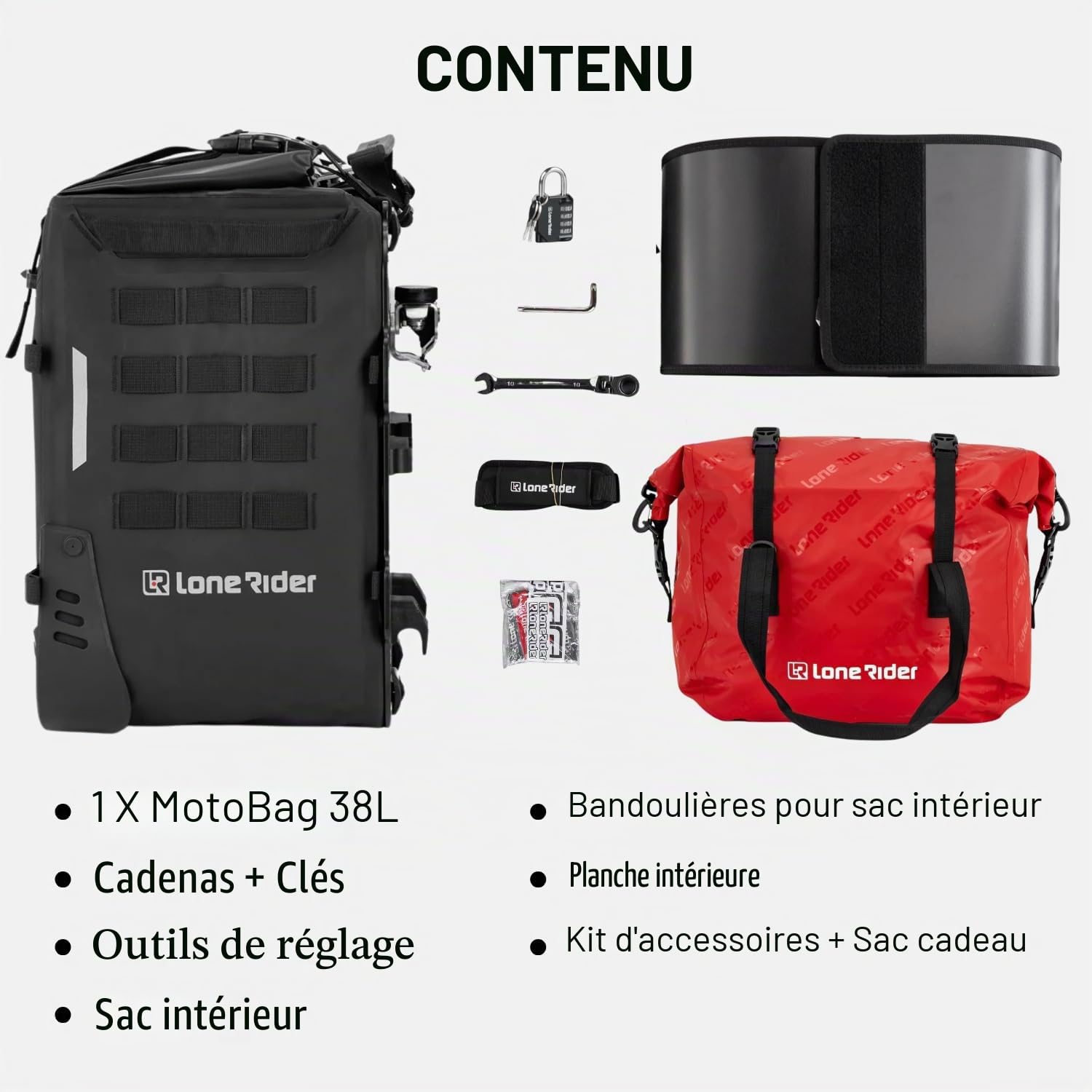 Lone Rider Sacoche Latérale Moto Semi-Rigide 38L pour BMW - Étanche
