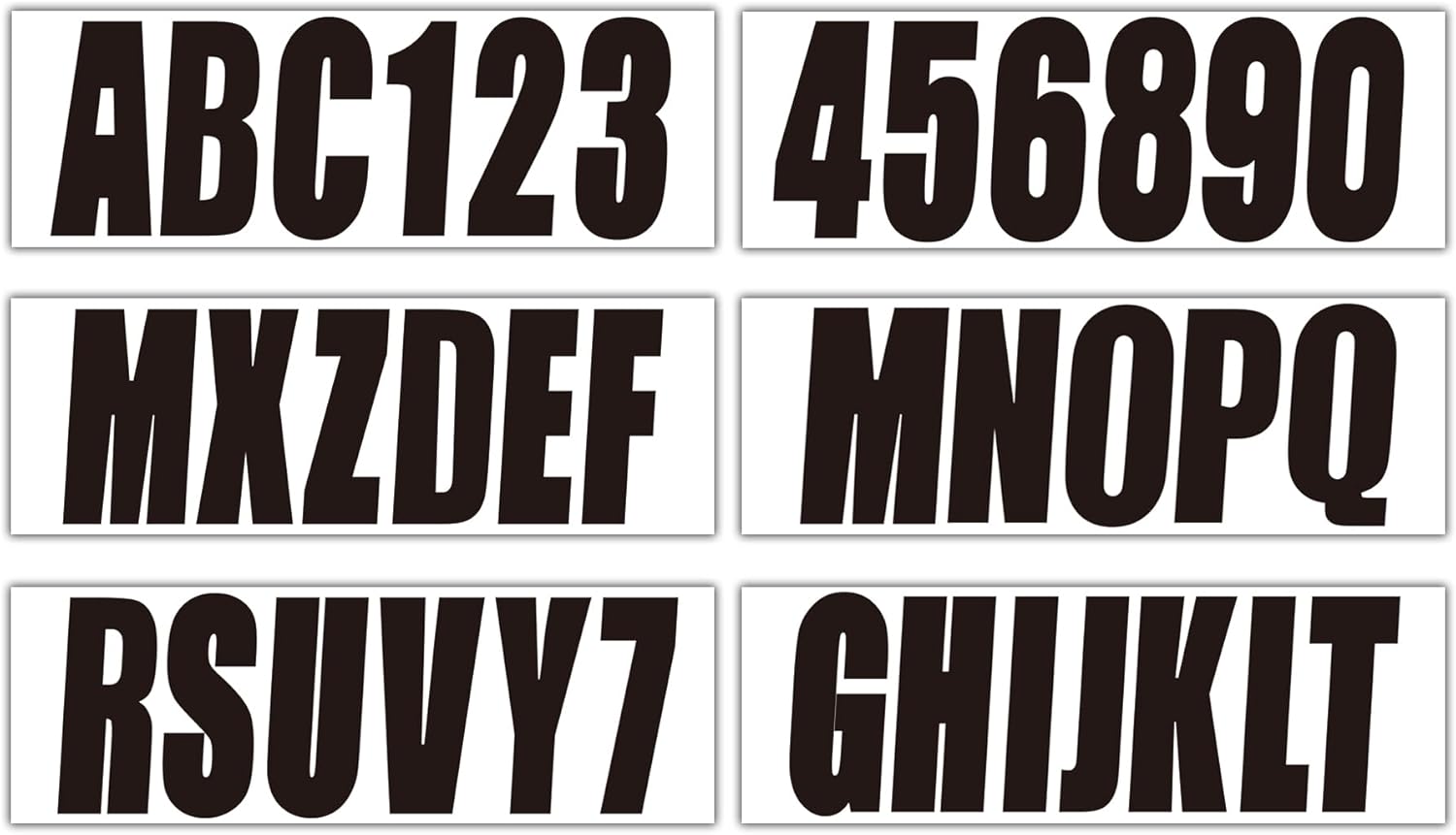 4 Sets 3" Marine Alpha-Numeric Registration Numbers and Letters Sticker Decal Kits for Boats & Personal Watercraft Solid Black