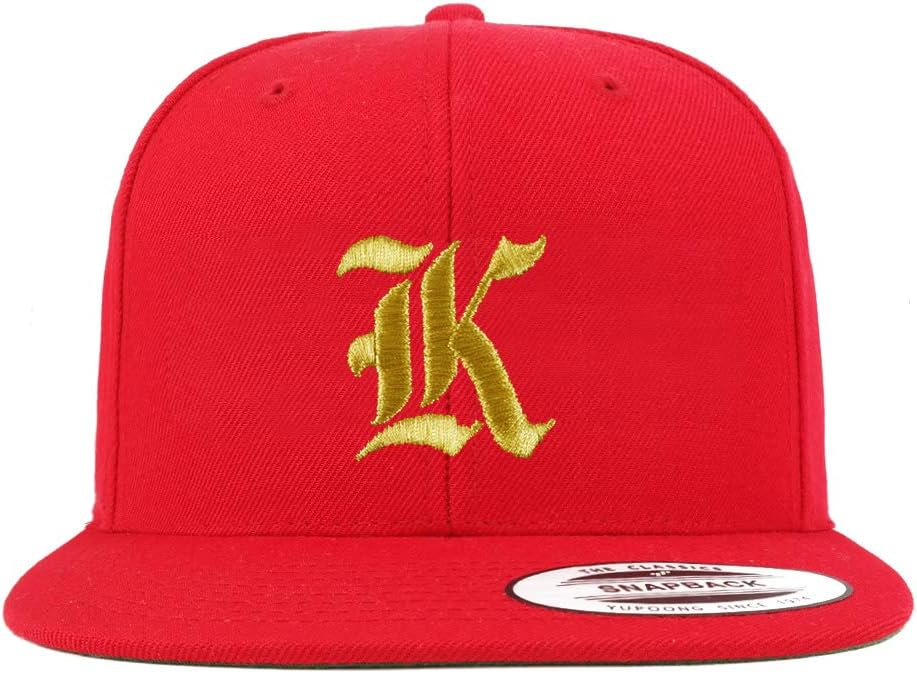 Trendy Apparel Shop Old English Gold K Embroidered Snapback Flatbill Baseball Cap