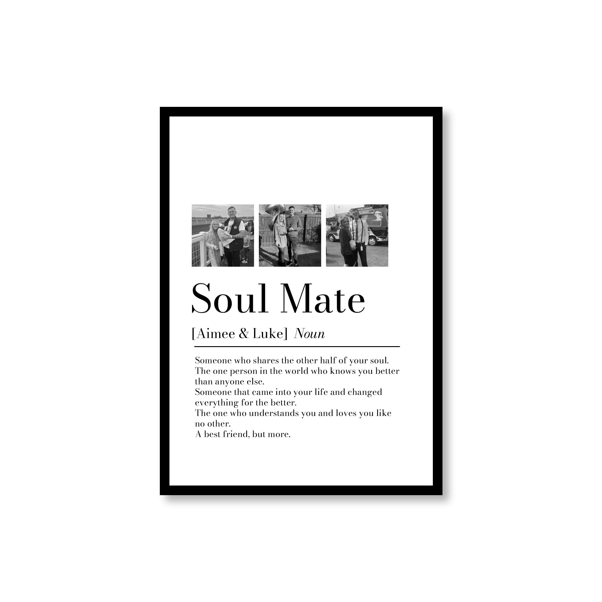 Personalised Soul Mate Definition Print with Three Custom Image Collage, Soul Mate Gift for Husband, Wife, Girlfriend, Boyfriend, Frames Not Included (A3 Print Only)