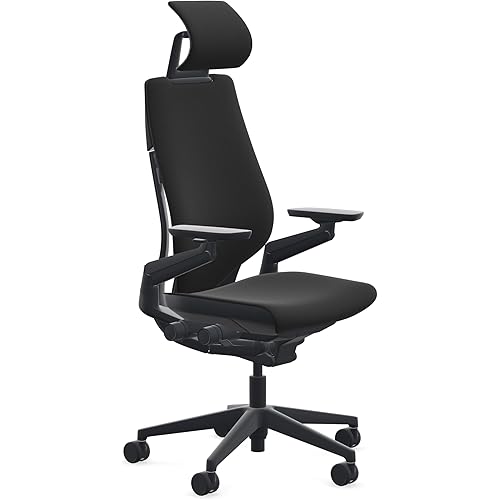 Steelcase Gesture Office Chair with Head Rest - Ergonomic Work Chair with Wheels for Carpet - Comfortable Office Chair - Intuitive-to-Adjust Chairs for Desk - 360-Degree Arms - Era Onyx
