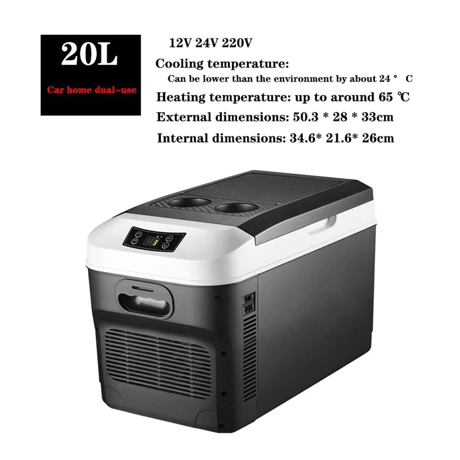 Mini refrigerador portátil for Exteriores, con Pantalla Digital de 15/20 l, for Coche y hogar, 12 V, 24 V y 220 V, Ideal for picnics, refrigeración y Calentamiento.(20L JPN Plug)