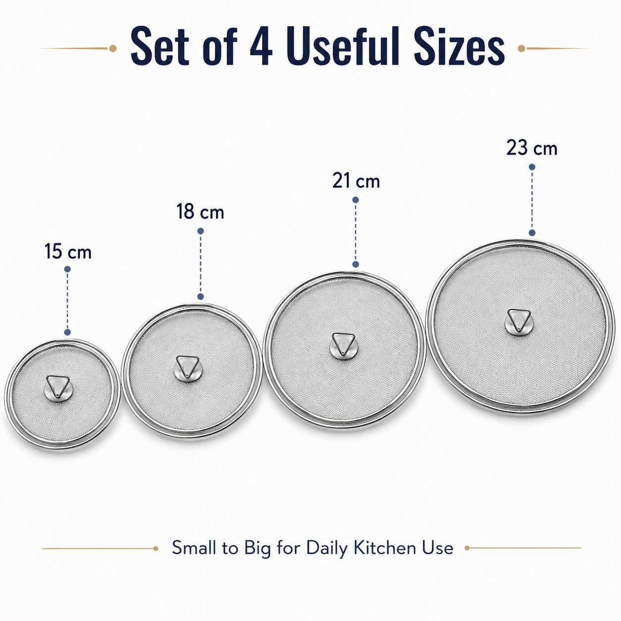 Garden Of Arts Stainless Steel Food Cover/Milk Cover Jali/Steel Jali Multipurpose Net Lid Set of 4, Mesh Food Covers for Milk, Roti, Curry, Fruits & Food Items, Sizes 15/18/21/23 cm, Silver 1