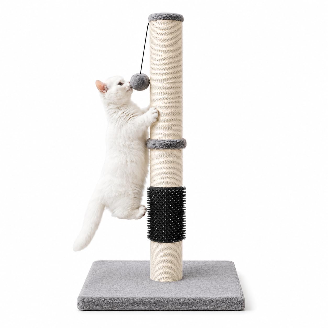 MeowHomm 83,8 cm Katzenkratzbaum mit Selbstpfleger-Katzenbürste, Sisalseil, hoher Katzenkratzbaum mit weichem hängendem Ball für Katzen, Katzenkrallen-Kratzer mit weichem glattem Plüsch