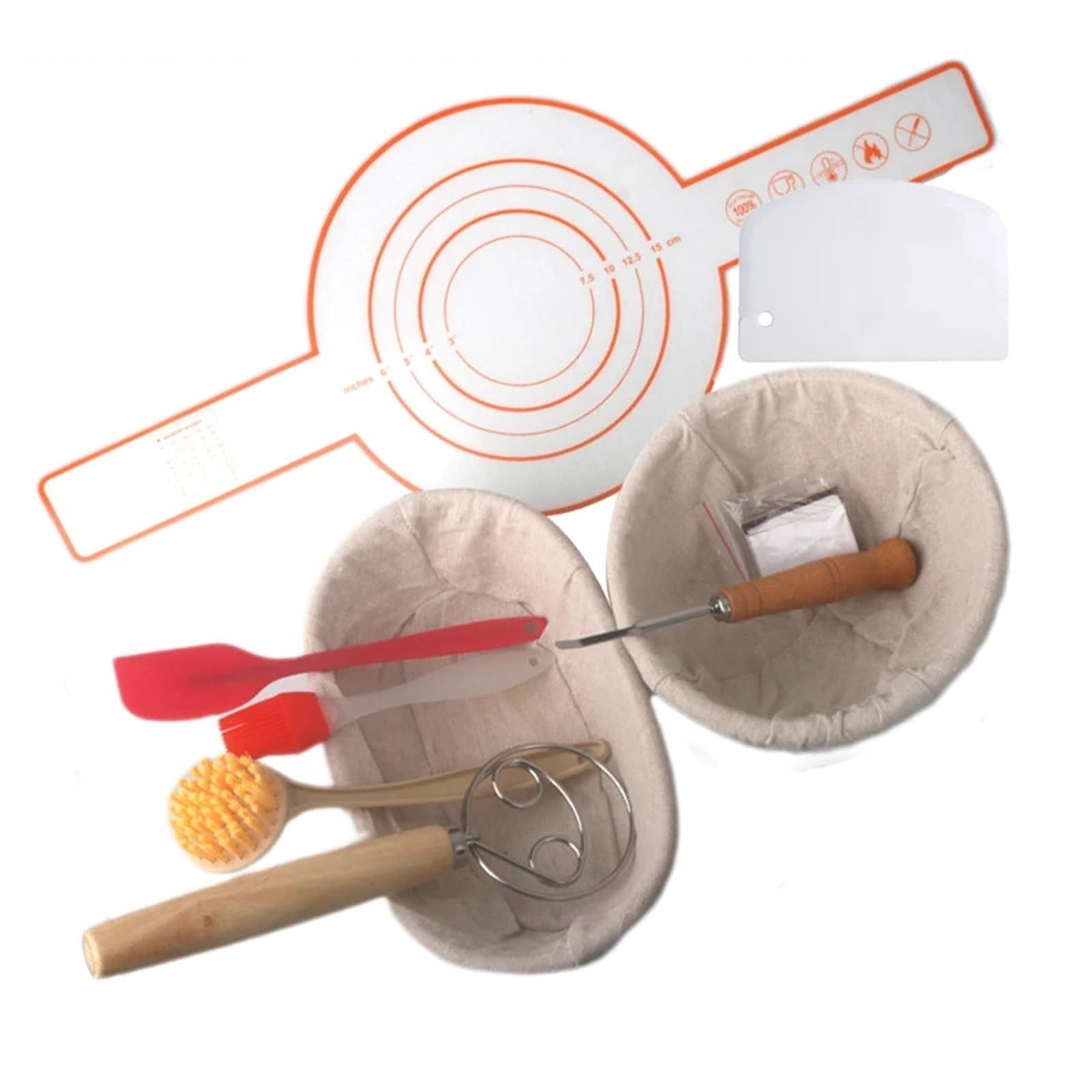 Juego de cestas for pan, Banneton cocina, cesta mimbre Natural con cubierta lino, herramientas 7 Uds., herramienta for hornear masa madre, for prueba Para Masa(Round XL Oval XL Set)