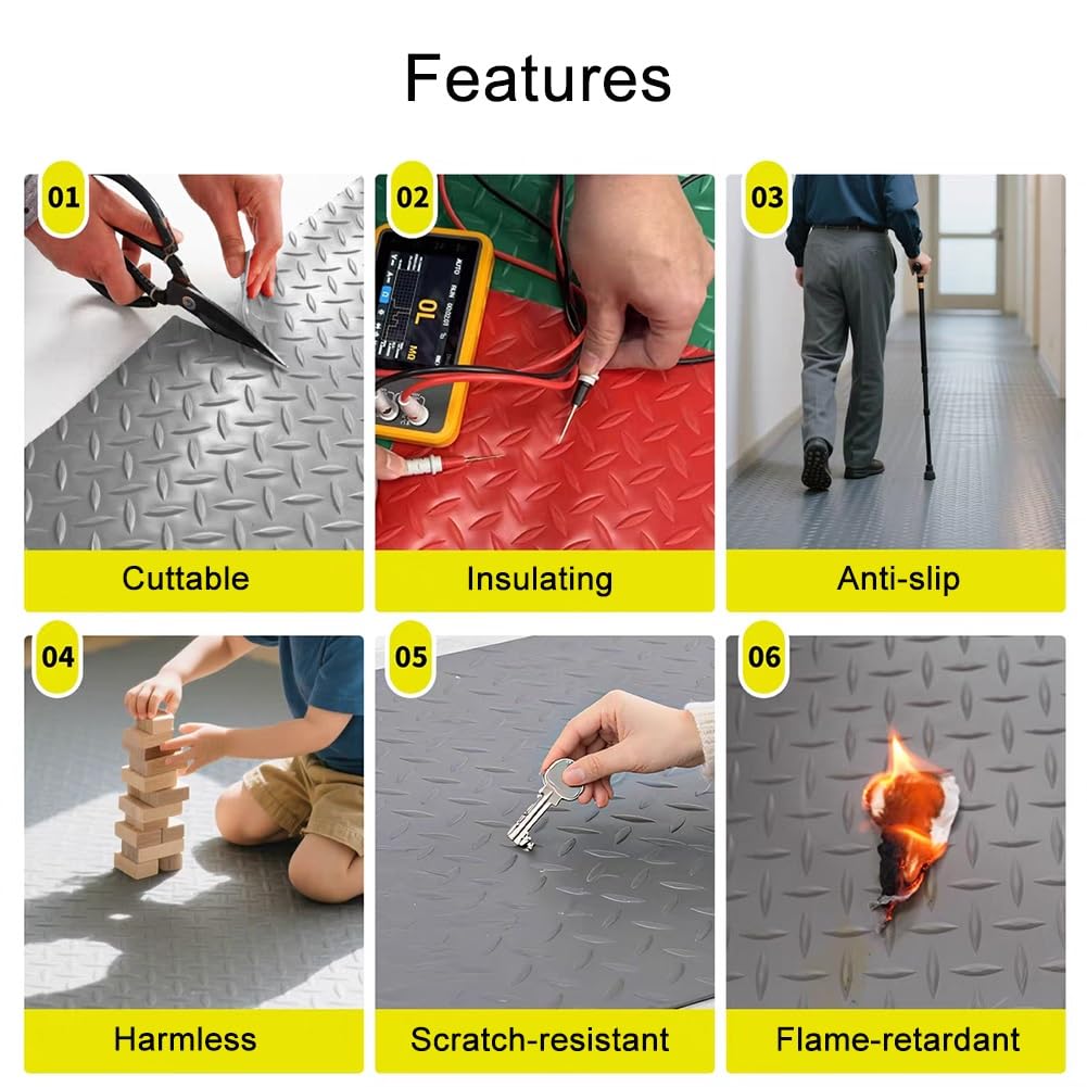 Suelo para Garaje Alfombra de Goma Antideslizante Revestimiento de Suelo Rollo de Caucho para Perros Industrial y Comercial - Antiestático y Aislante(Red 5mm,W 1.2 x L 1 M)