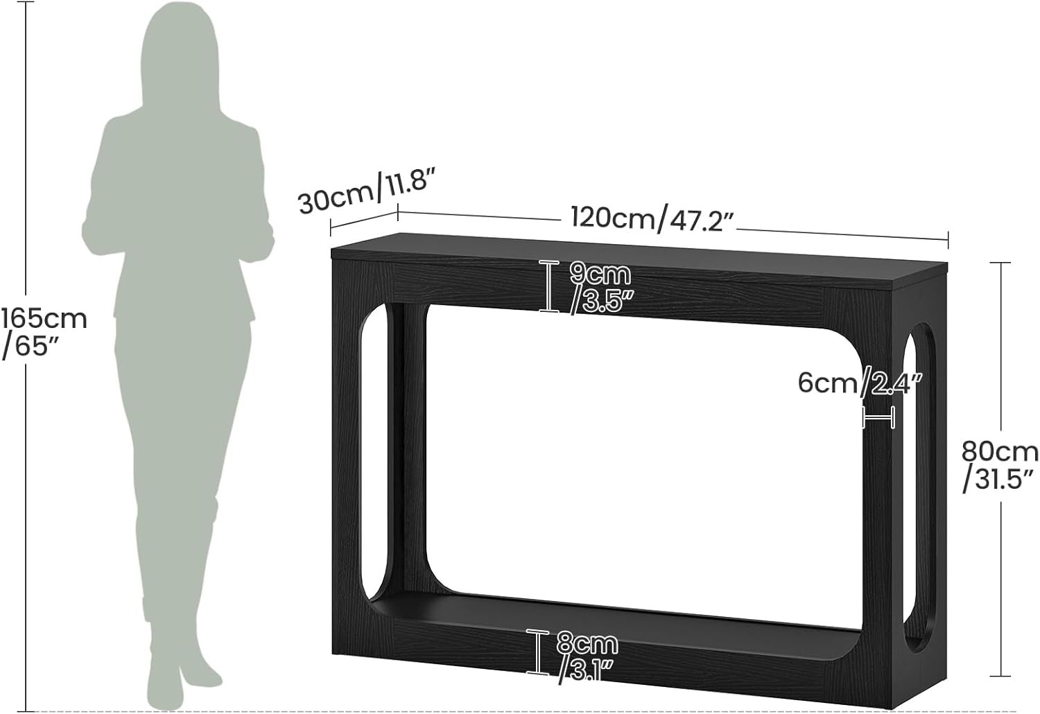 47.2" Long Console Table, Entryway Table, Hallway Table, 2-Tier Behind Couch Table, Corridor Decor Stand, Narrow Rectangular with Storage for Living Room, Entry, Hallway, Black MXG03BB - Image 2