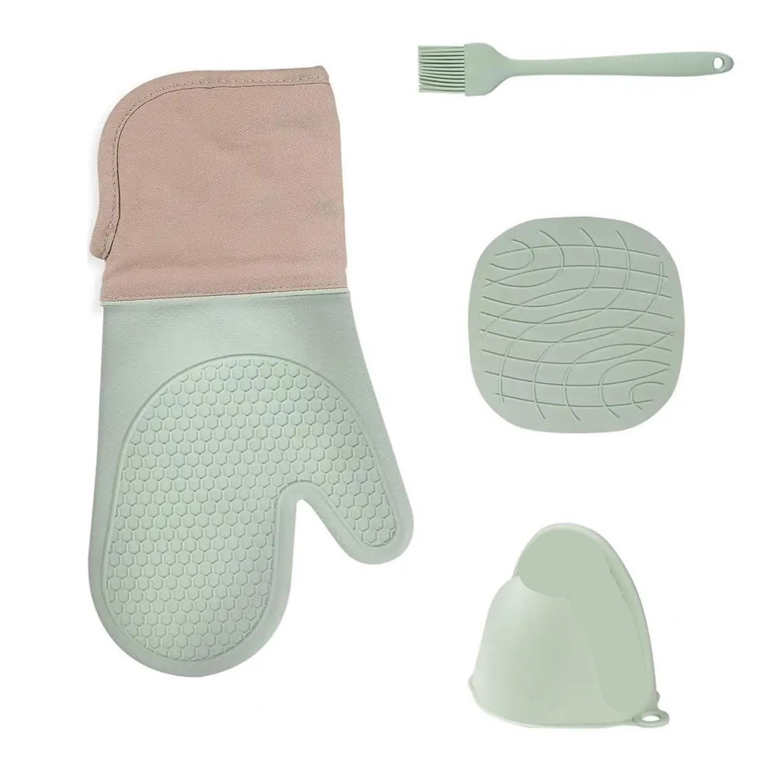 Microwave Gloves Heat Insulation Silicone Baking Oven Mitt Pot Holder Nonslip Grilling Pad(Green)
