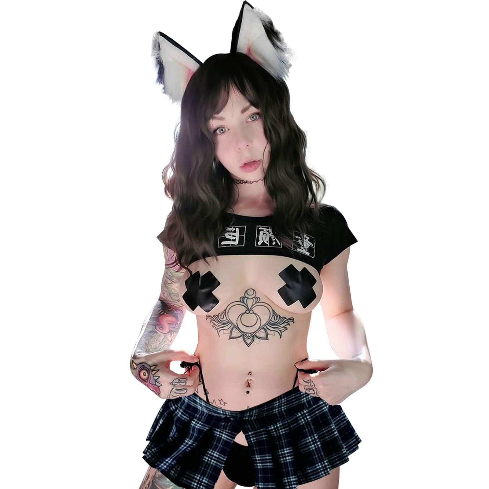 YOMORIO Japanese Lingerie Sexy Crop Top Naughty Underwear Anime Cosplay Costumes (): Black 3