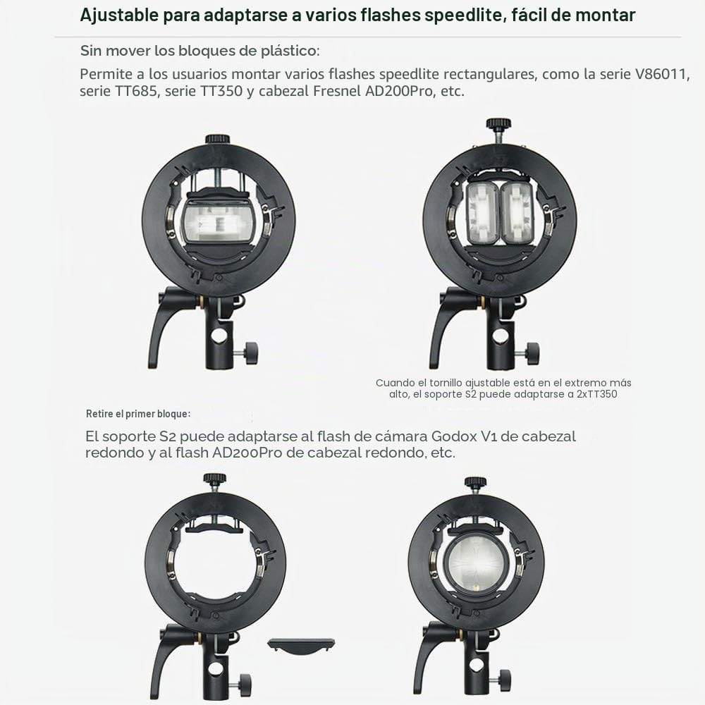 Godox S2 Speedlite S-Type Soporte Bowens Mount, para Godox V1 AD200Pro II AD400Pro AD200 V860II TT685 TT600 TT350, Control preciso de inclinación