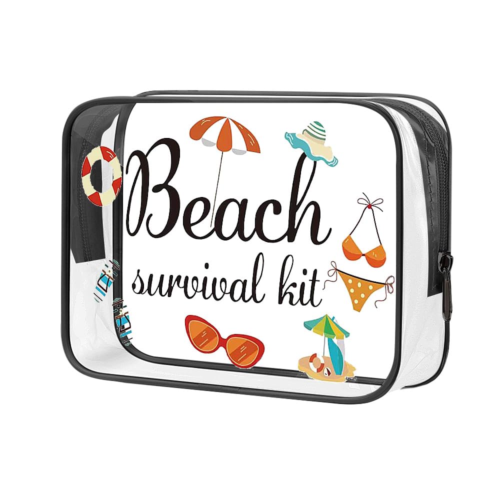 Beach Survival Kit Transparent Cosmetic Bag Waterproof Travel Toiletry Organiser for Holiday Essentials with Zipper Clear Makeup Cosmetic Bags for Seaside Summer Beach Wash Bag for Women Men