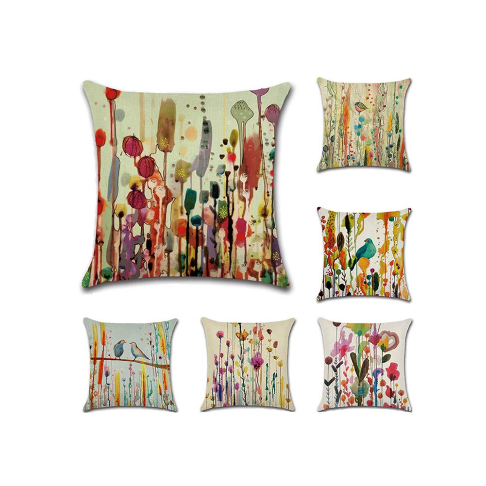 Treer Unique Set Of 6 Cushion Cover, Square Cover Decorative Print Pillow Cases Linen Zipper For Couch Throw Pillowcase Sofa Home Car Decorative (45X45cm/18X18in,)