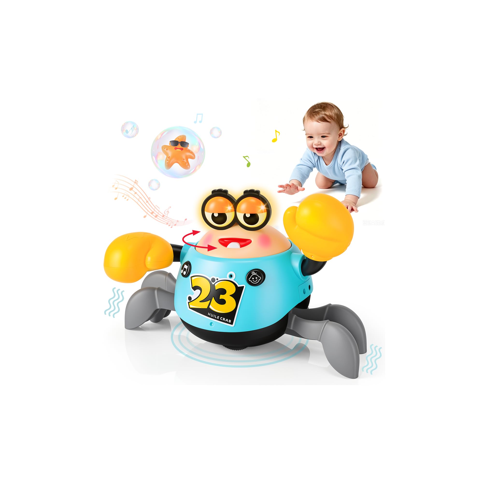KETIEEE Crawling Crab Baby Toys 6-12 Months, Tummy Time Toys for Babies | Interactive Dancing Crab with Music, Voice Repeat & Obstacle Avoidance, 3 Volume Levels, Sensory Toy Gift for Boy Girl 1-3yrs Blue