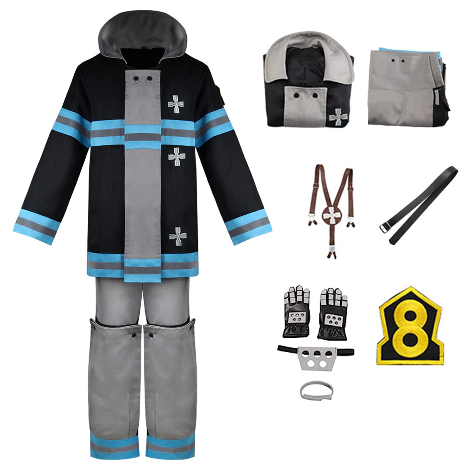 TMSREBU Fire Force Uniform Shinra Kusakabe Cosplay Costume Outfit Full set for Men