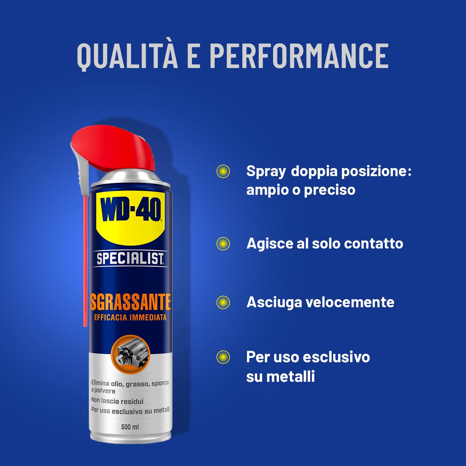 WD-40 - Specialist - Sgrassante Spray Doppia Posizione - Lubrificante a base di solvente - Elimina olio, grasso e sporco - Efficacia Immediata - Senza residui - Per uso esclusivo su metalli - 500ml