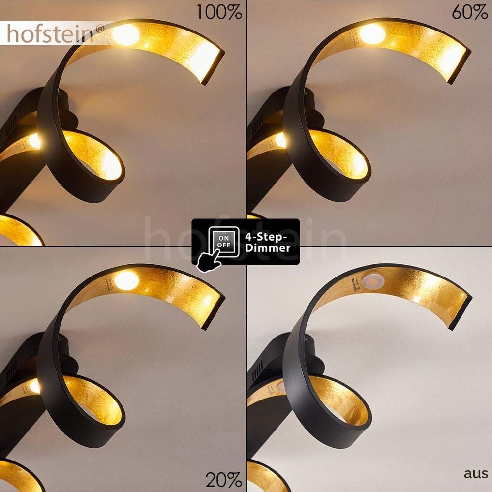 HOFSTEIN LED Deckenleuchte Rezat, längliche Deckenlampe aus Metall in Schwarz/Goldfarben, moderne Leuchte in 3 Stufen dimmbar über Lichtschalter, 20 Watt, 1800 Lumen, 3000 Kelvin, Wohnzimmer, Küche
