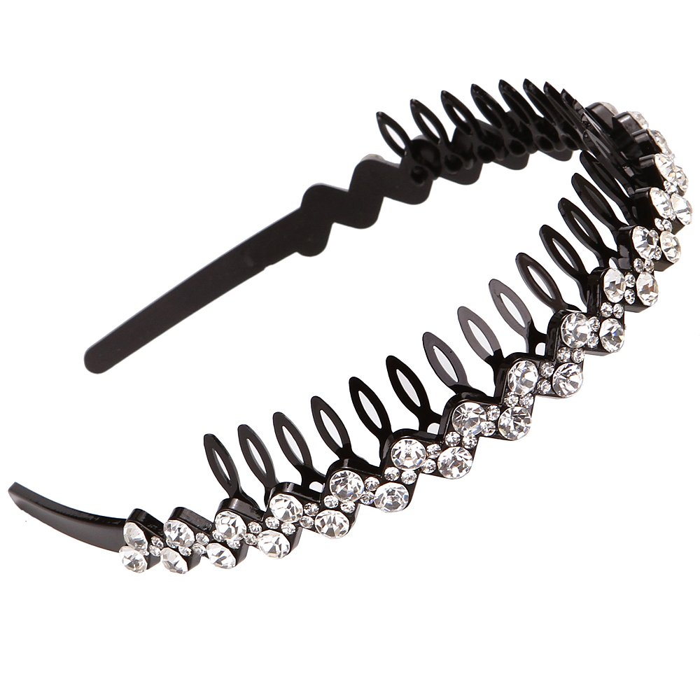 Cerchietto Per Capelli Nero Con Cristalli Trasparenti - Accessorio Elegante Per Serate E Feste - 2