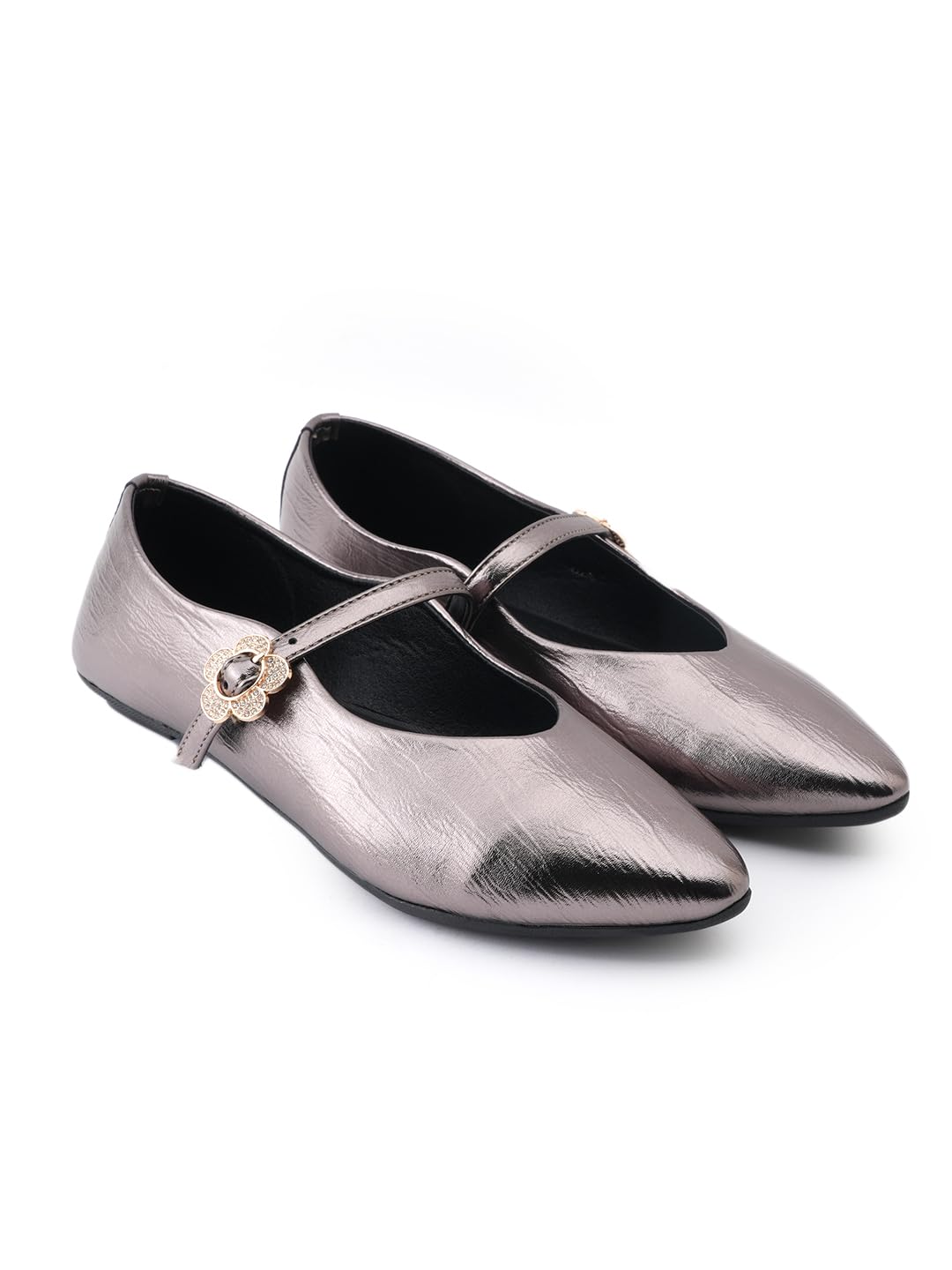 Textured Pointed Toe Ballerinas with Buckle Detail for Women-image-38
