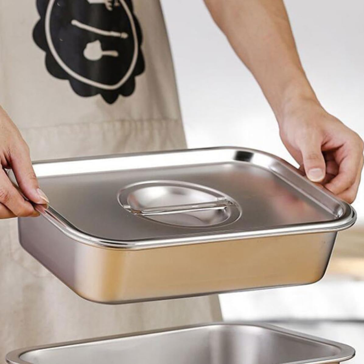 Rectangle Buffet Serving Pan Silver Stainless Steel 2pcs 1.5l | Smooth Surface, Dishwasher Safe, Lightweight Build, Convenient for Storing Food, Hotel Buffet Tray for Kitchen Service