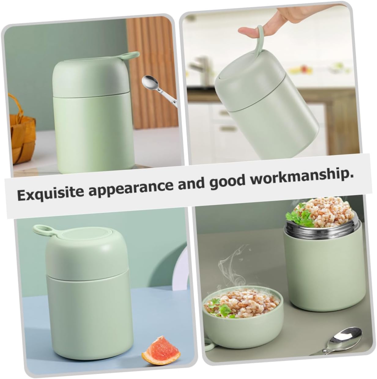 Insulated Food Jar 500ml Leakproof Portable Soup Cup with Foldable Spoon Green Vacuum Thermal Lunch Container for Students and Office Use