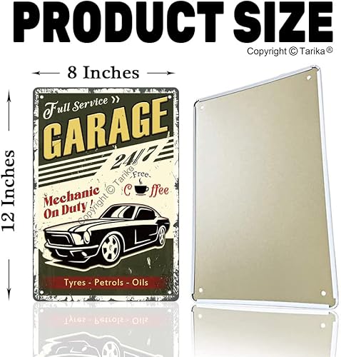 Miniatura 2 de Letrero de lata vintage de garaje de servicio completo, mecánico en servicio, piezas de servicio de automóvil, reparaciones y bebidas, café gratis,