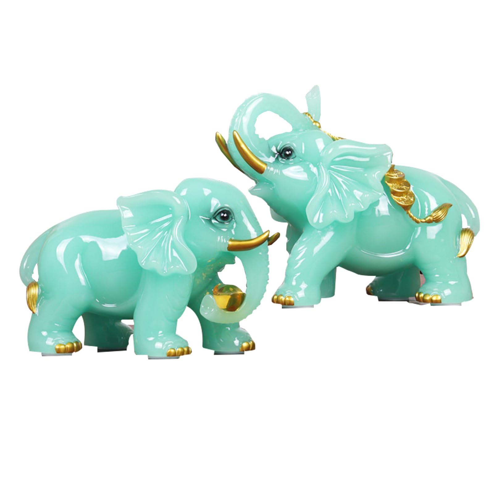 Figuritas de Buda, 1 par de esculturas de Elefante, Adornos de Feng Shui de la Suerte, exquisitas artesanías de Resina, Decoraciones de Mesa para Interiores,B,15 * 7 * 12cm