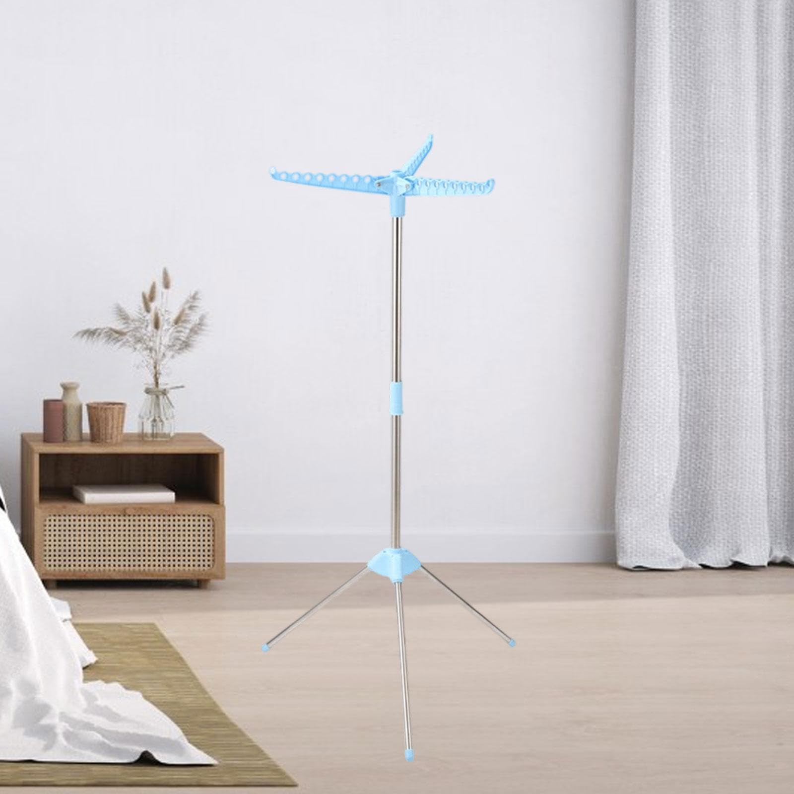 Tendedero Plegable con Trípode para Secar La Ropa, Tendedero Portátil, Organizador de Prendas, Fácil Montaje, Ideal para Familias, Azul 1 Capa, Individual