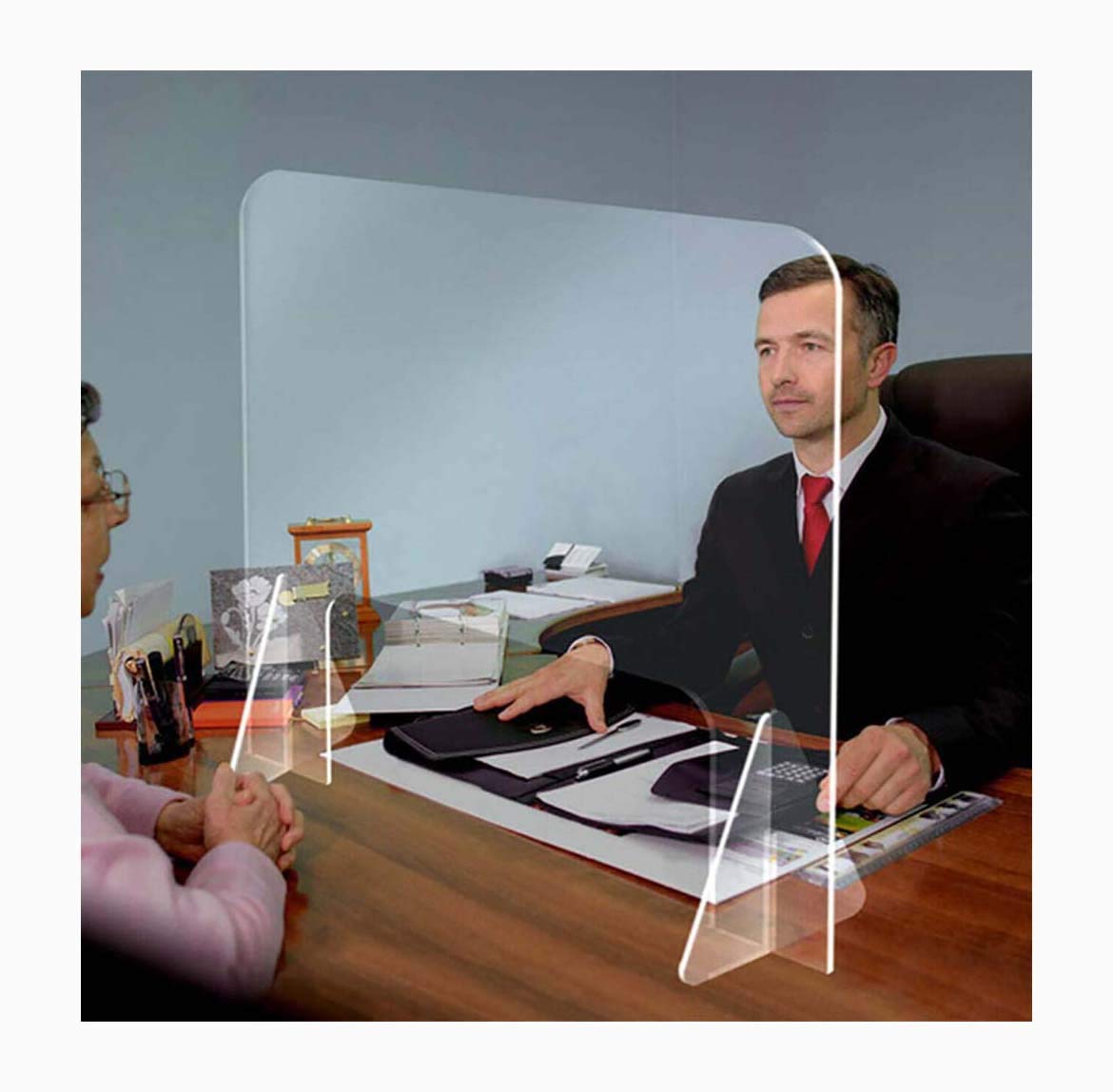 Protective Sneeze Guard, Clear Acrylic Plexiglass Shield for Counters, Transaction Window for Employers, Workers Customers Transaction Window for Offices and Stores,2pcs