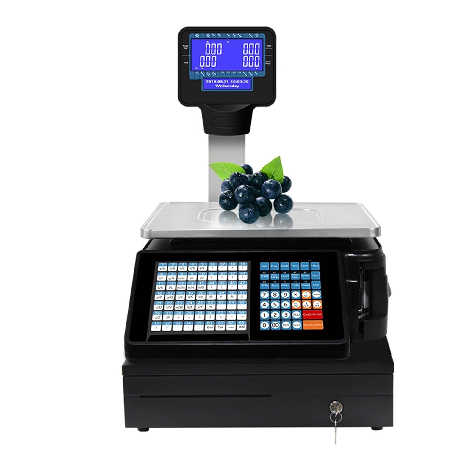 MYUYEE Cash Register Scale,Electronic Label Printing Scales,Commercial Scales,Retail Electronic Price Computing Scale,For Supermarket/Retail Store/Warehouse Weig (Scale+Cashbox)