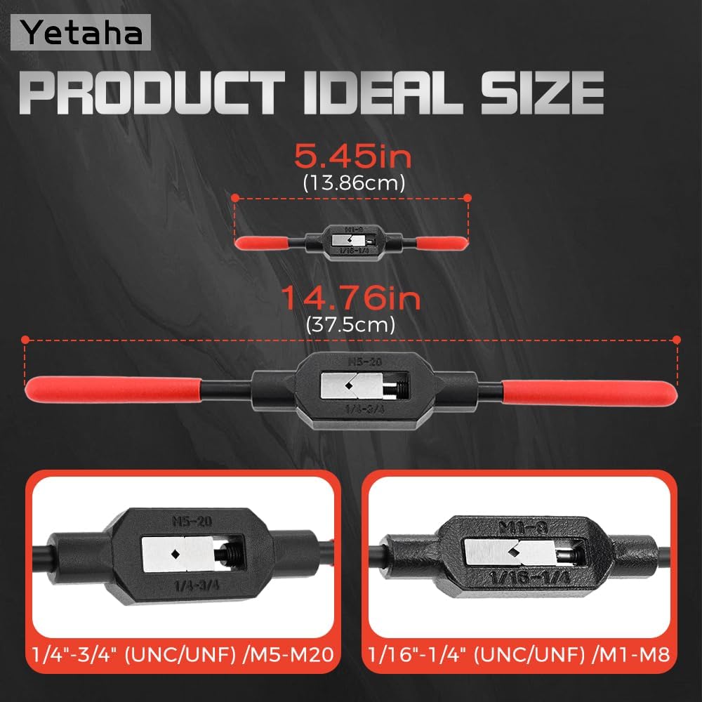 Yetaha 2 Pcs Adjustable Tap Wrench Handle Tap, Reamer Ratcheting Tap Handle Set for Tapping Hand Tool (1/4"-3/4",1/16"-1/4")