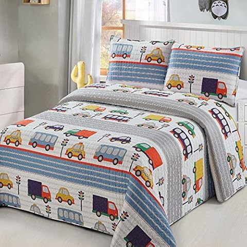 Transportations Twin Quilt Bedspread Set Cover