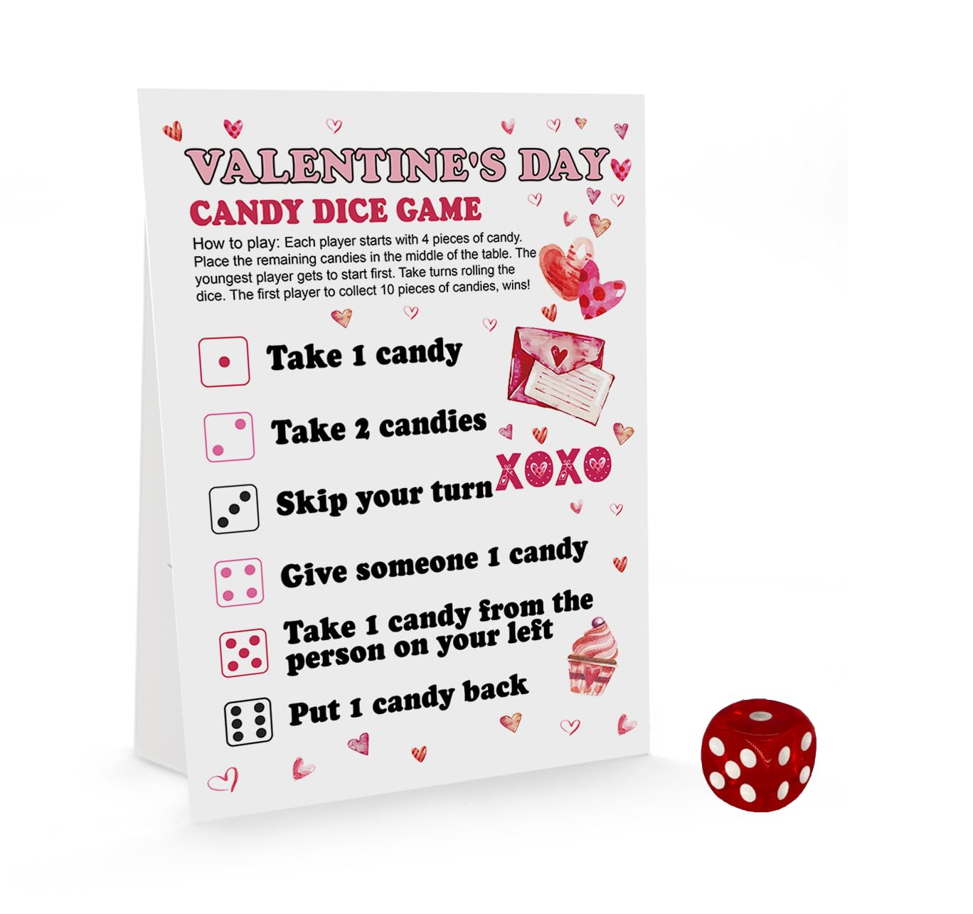 UHADREValentine's Day Candy Dice Game, Galentine Party Candy Dice Game, Group Game for Valentine's Day, Valentine Day Candy Game for Family, Valentine Day Family Game QRTG-01