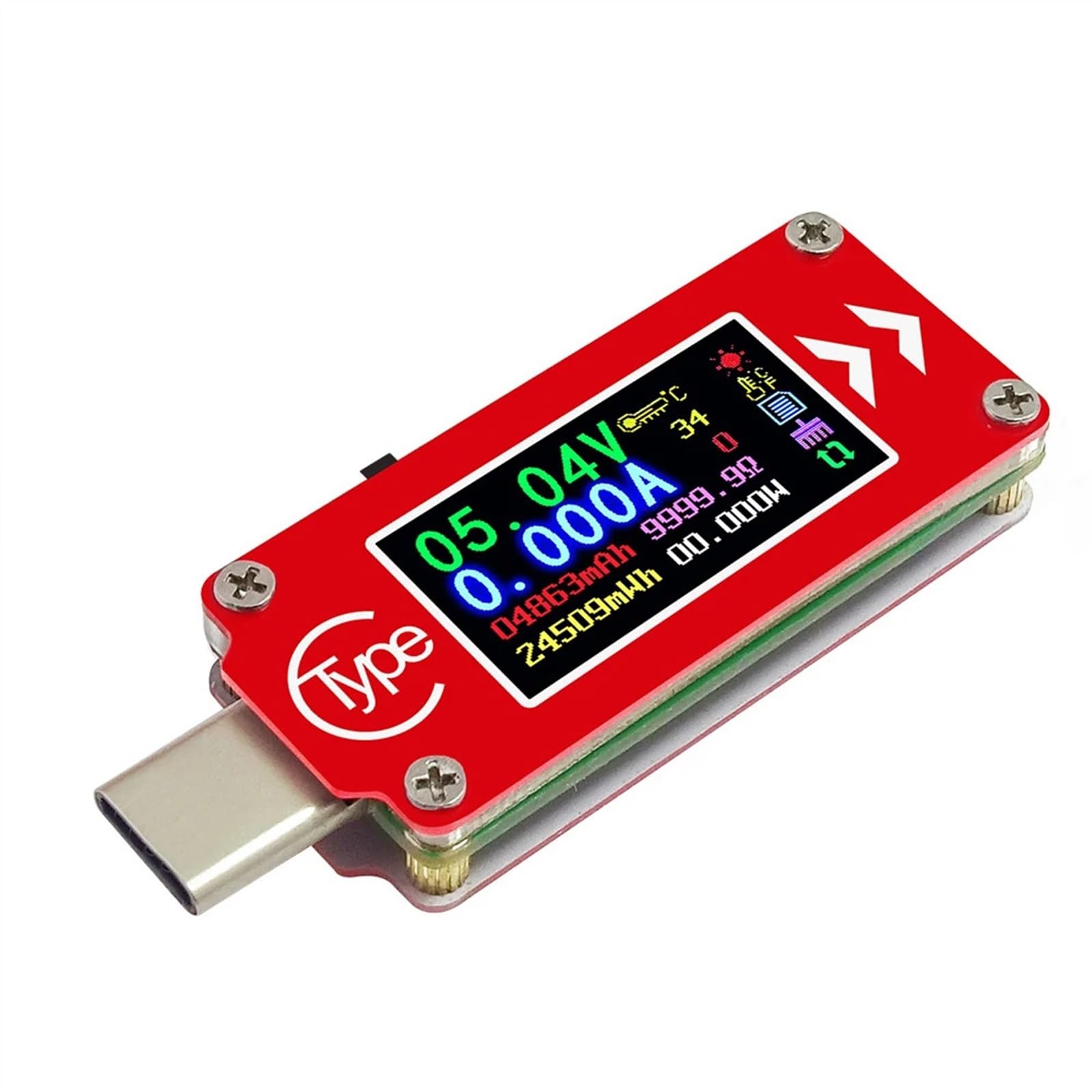 TC64 Tipo-C Color LCD USB Voltímetro Amperímetro Medidor de corriente de voltaje Multímetro Probador USB