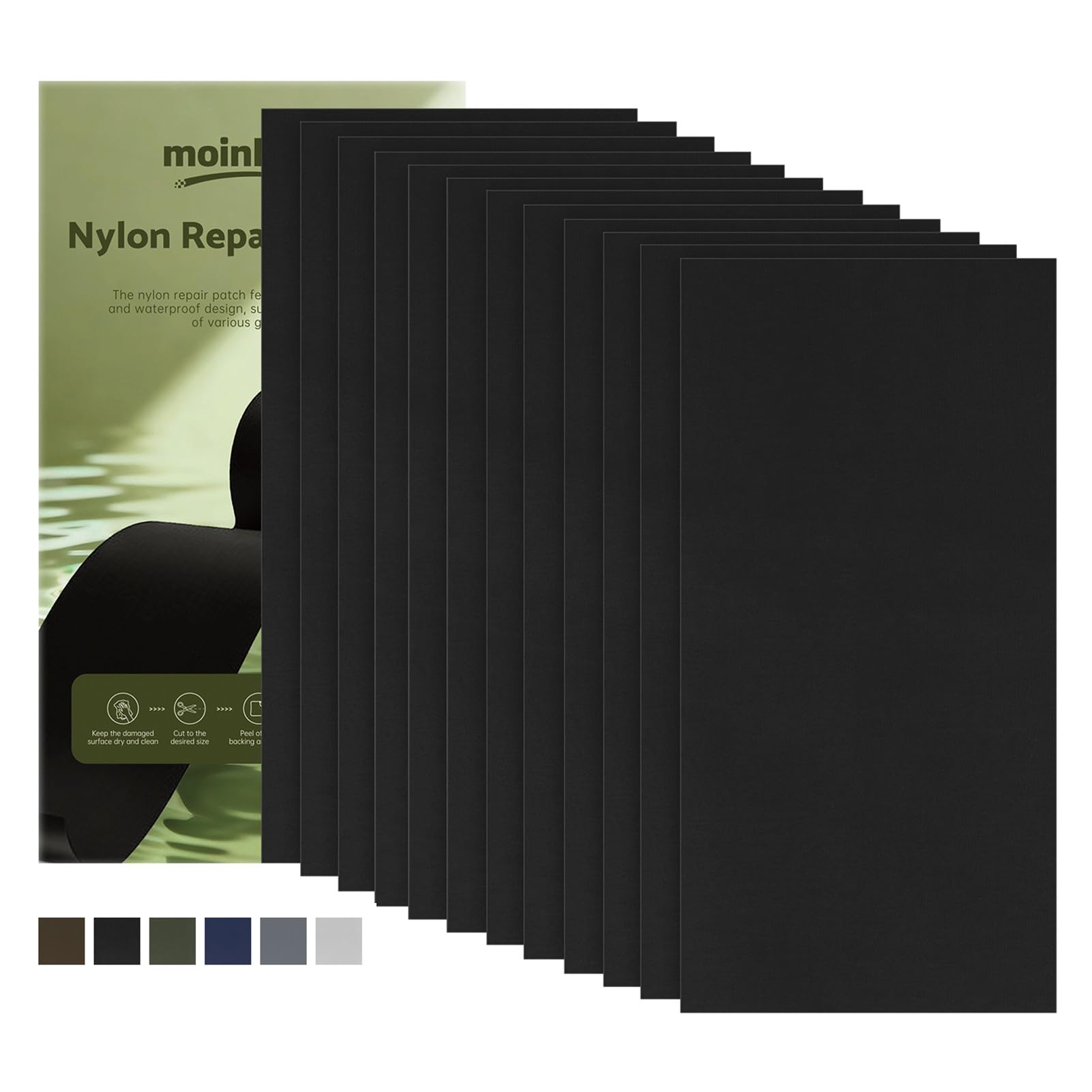 moinkerin Nylon Repair Patch Self Adhesive 12PCS 10x20cm | Waterproof Fabric Repair Tape for Tent, Down Jacket, Backpack, Sleeping Bag, Outdoor Camping Gear