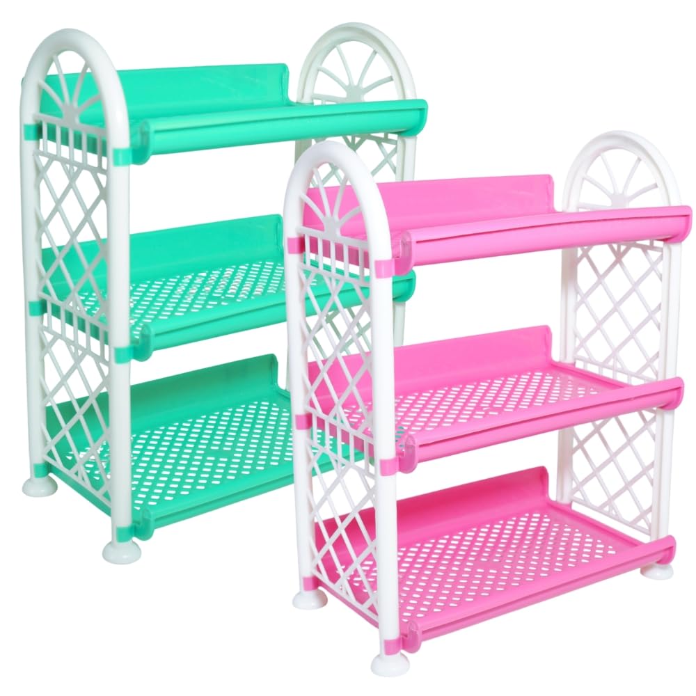 Simply Home Storewell 3 Tier Plastic Multipurpose Storage Organizer-Easy to Fit, Wall Hanging Durable & Lightweight Rack for Kitchen, Bathroom,Kids & Office - | Set of 2 | Green Pink-picture-21