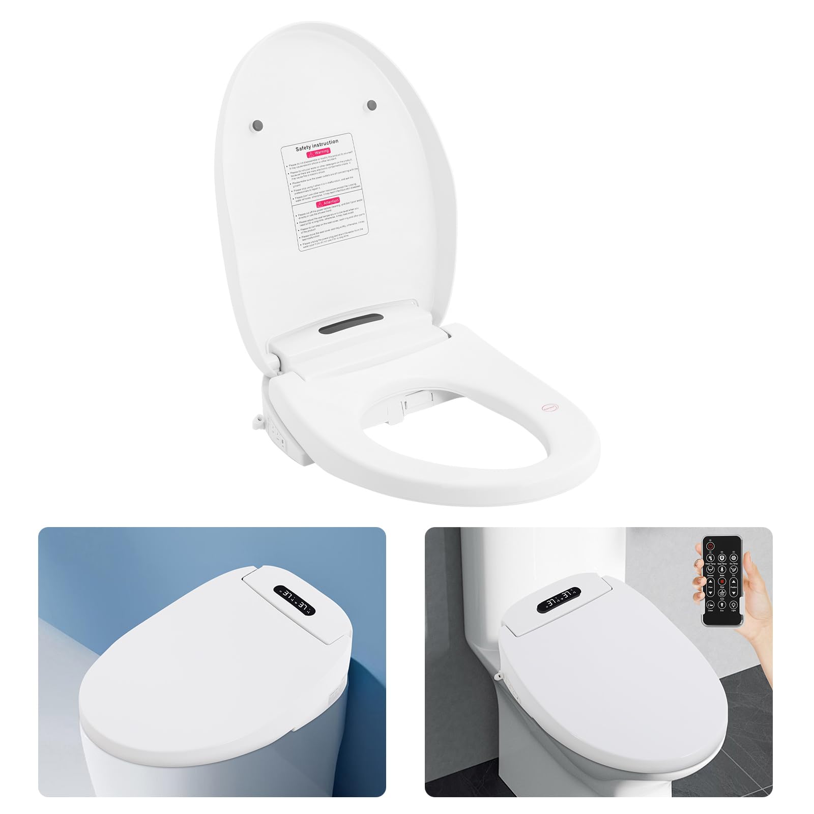 Inteligentna deska sedesowa z pilotem zdalnego sterowania i dyszą, Smart Bidet, podgrzewana deska sedesowa z funkcją samoczyszczenia bidetu, lampka nocna, regulowana temperatura