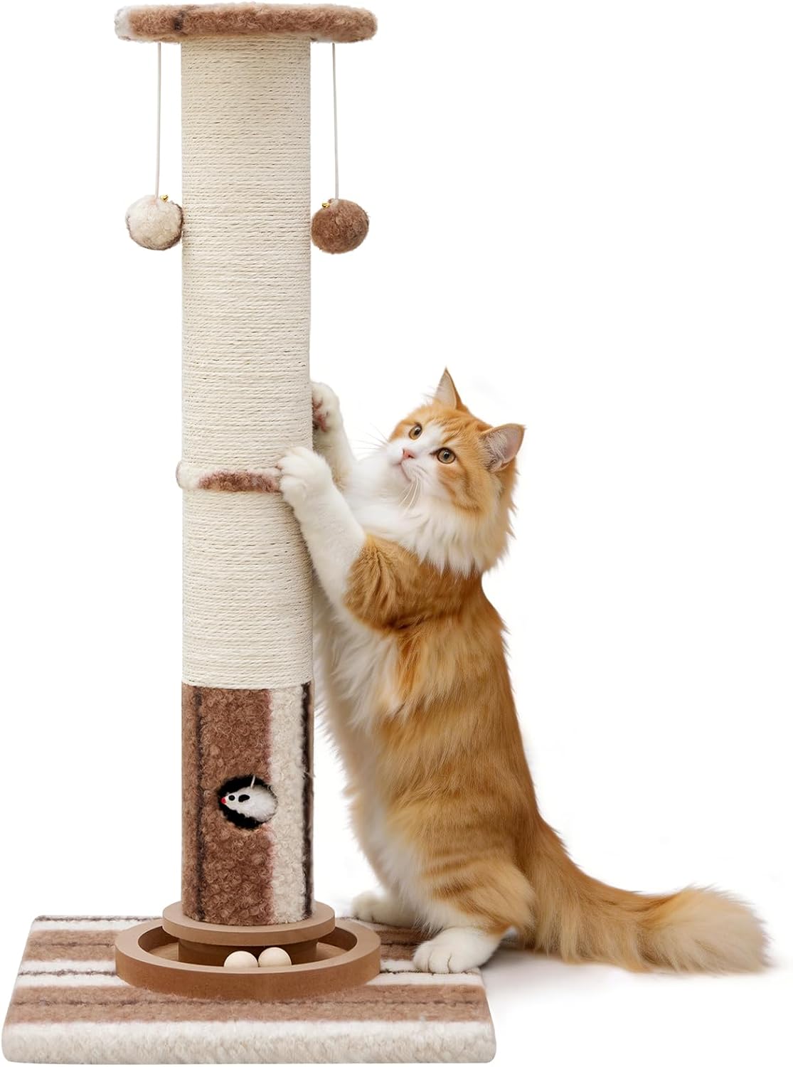 Woochpet 34inches Tall Cat Scratching Post with Cat Ball Track Toy Heavy Duty and Thicker Large Diameter Natural Sisal Cat Scratcher Post for Large Cats and Small Cats Protect Your Furniture