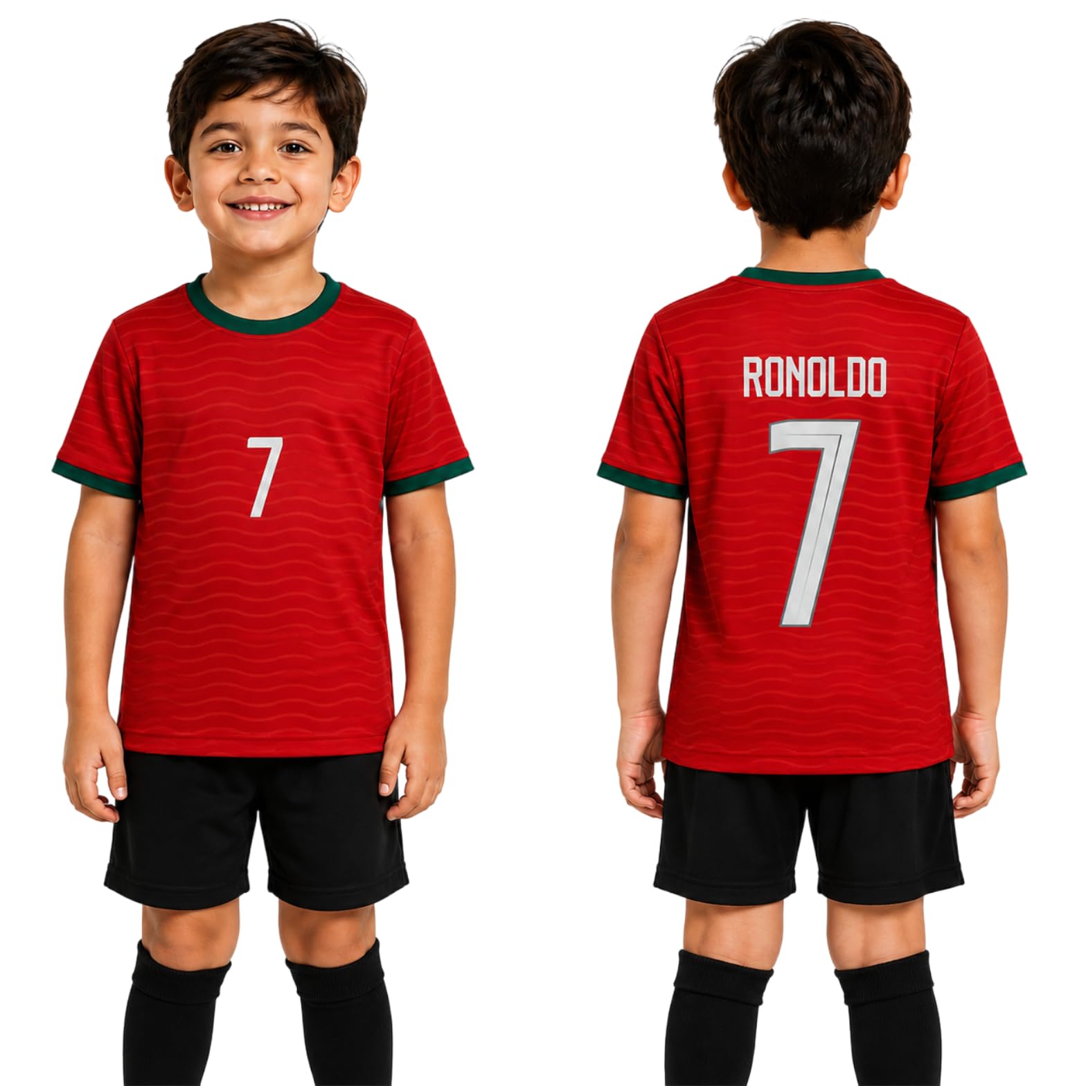 Portugal Ronoldo 7 Red Home Football Jersey T-Shirt for Boys & Girls L1 | Premium breathable polyester fabric for all-day comfort.-image-32