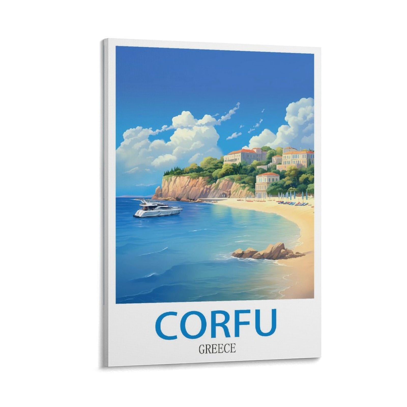 Clfmhnas Frame-Style Corfu Greece Vintage Travel Poster 12X18inch(30X45cm) Canvas Wall Art Prints