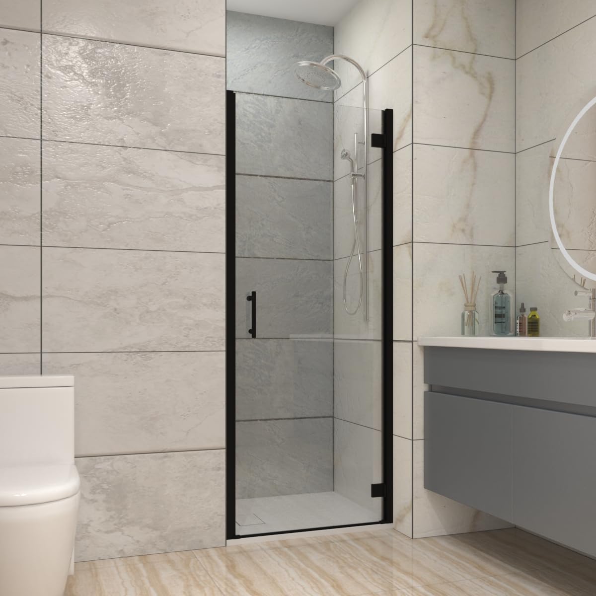 Nrg Black 800Mm Bathroom Hinged Shower Door Cubicle Enclosures 6Mm Safety Glass