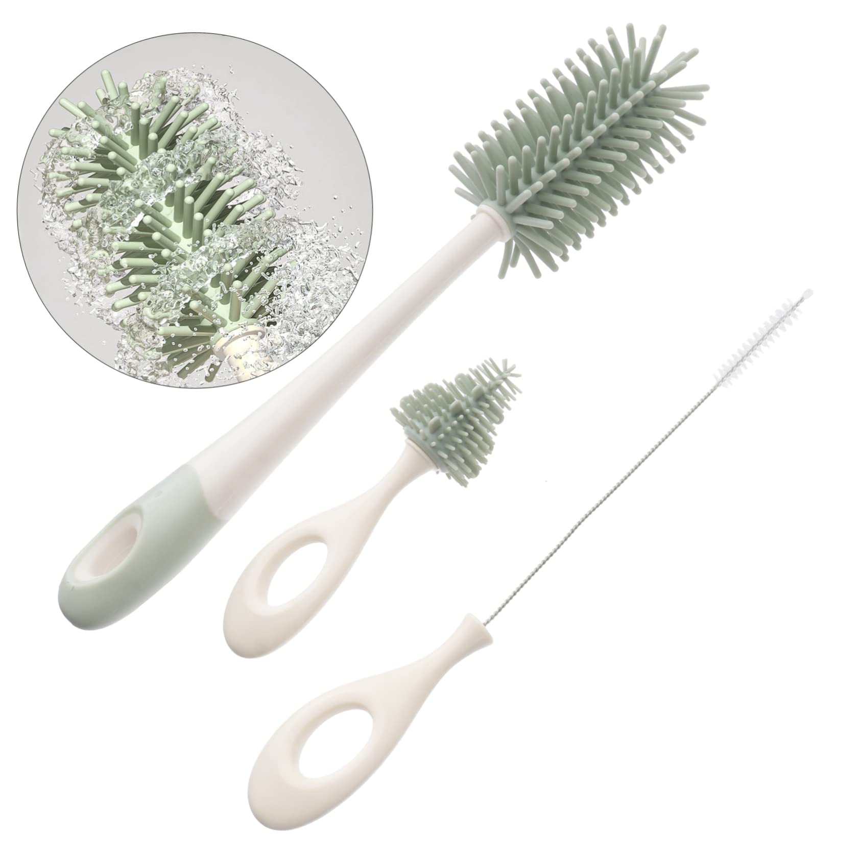 Toyvian 2pezzi Spazzola Per Pulizia Biberon Silicone Con Manico Lungo Set Rotante Per Pulizia Completa Di Biberon Succhietti e Tazze Facile Da Usare e Durevole Verde