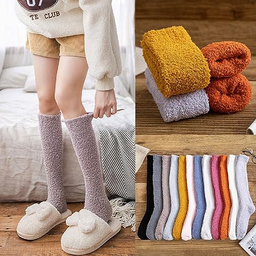 6 Pairs Fuzzy Socks for Women, Soft Cozy Fluffy Plush Stocking Super Warm Thick Winter Sleep Socks Microfiber Slipper Cabin Fleece Socks for Home Indoor Christmas Socks2