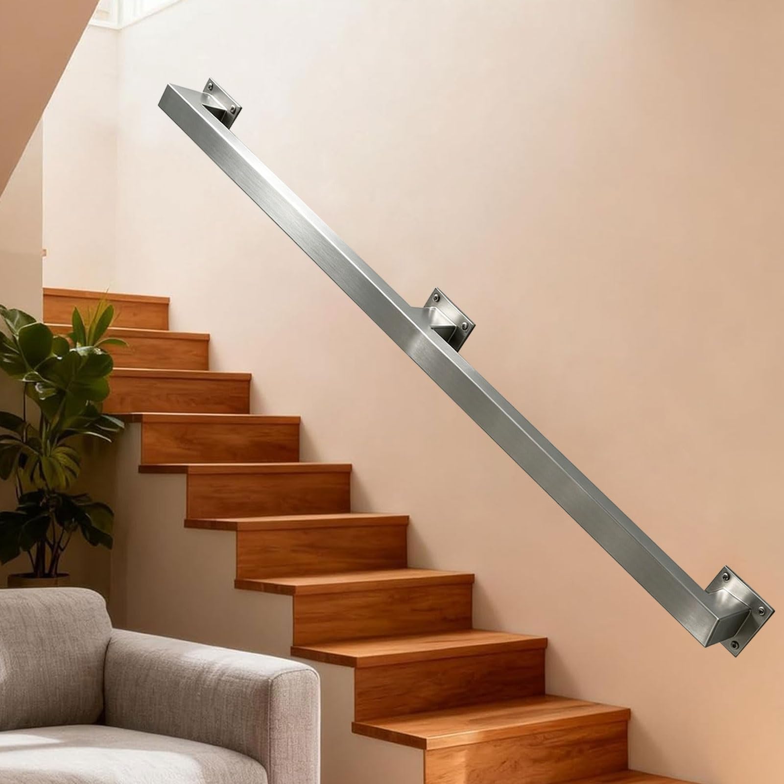 Stair Handrail for Walls, 1m 1.5m 2m 5m 6m Stairs Railings for Indoor Outdoor Steps, Stainless Steel Staircase Banister Hand Rail, Safety Grab Bar(18ft/540cm)